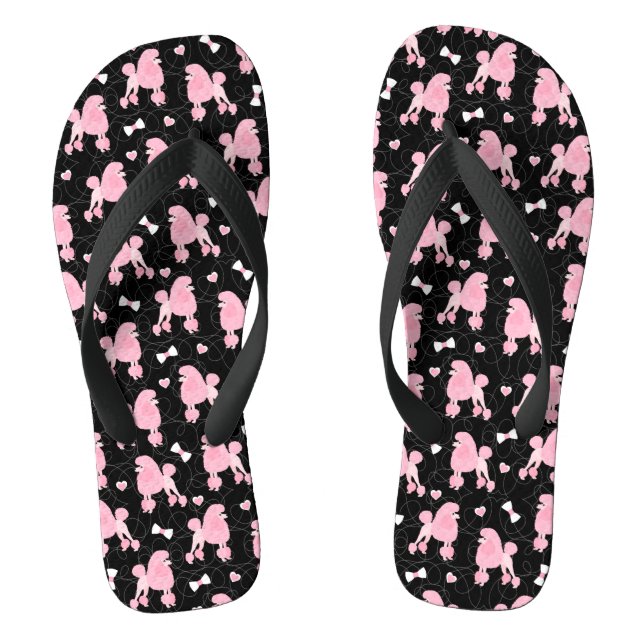 Pink Poodles and Bows Pattern Black Jandals (Footbed)