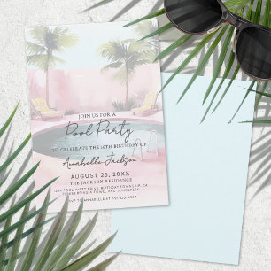 Pink Pool Party 16th Birthday Invitation