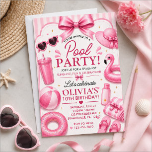 Pink Pool Party Birthday Invitation