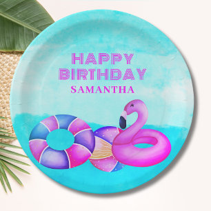 Pink Pool Party Birthday  Paper Plate
