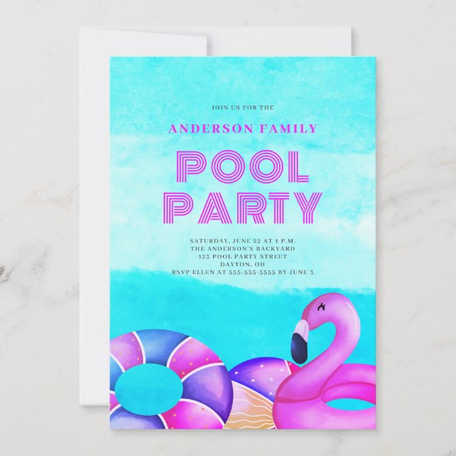 Pink Pool Party Invitation (Front)