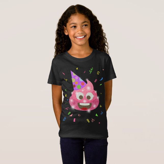 Pink Poop Funny Kids Emoji Birthday Party T-Shirt (Front Full)