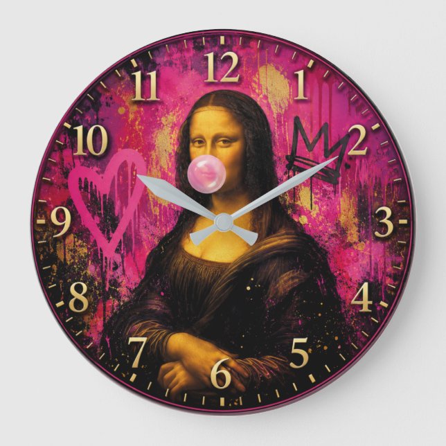 Pink Pop Art Mona Lisa Large Clock (Front)
