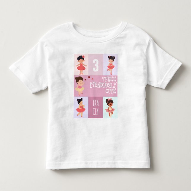 Pink  Pop Cartoon Pastel Ballerina 3rd Birthday Toddler T-Shirt (Front)
