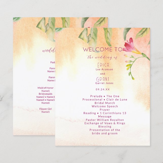  Pink Pop Freesia Peach Wedding Budget (Front/Back)