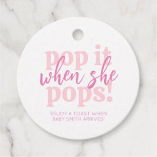 Pink Pop It When She Pops Baby Shower Gift Favour Tags