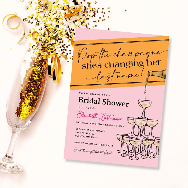 Pink Pop the Champagne Tower Bridal Shower Invitation (Creator Uploaded)