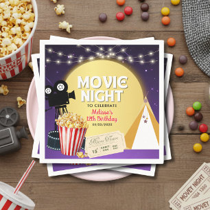 Pink Popcorn Movie Night Birthday Party  Napkin