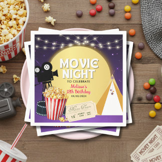 Pink Popcorn Movie Night Birthday Party Napkin