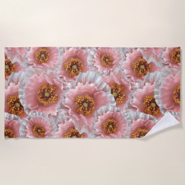 pink poppies beach towel (Front)