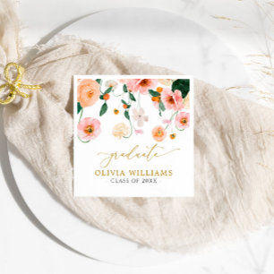 Pink Poppies Flowers Graduation Party Napkins