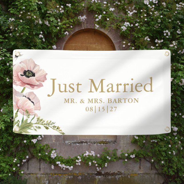 Pink Poppies Just Married Car Banner (Creator Uploaded)