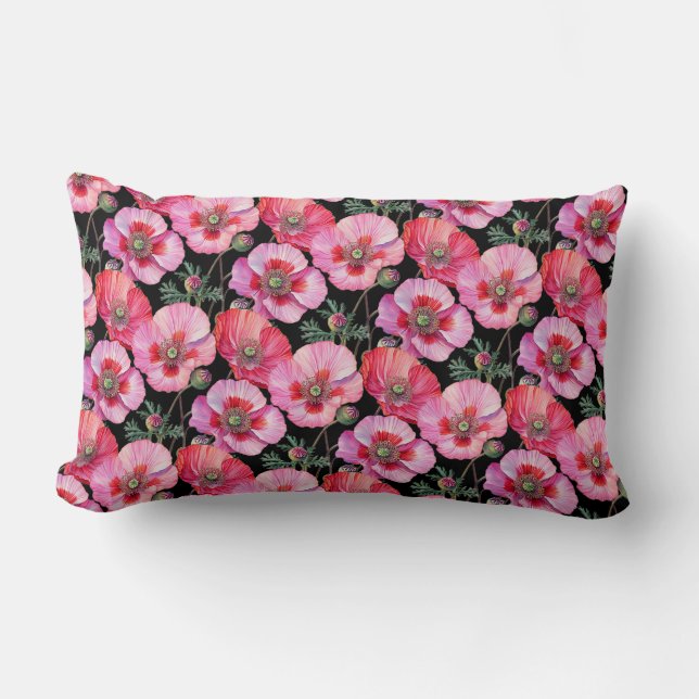 Pink Poppies  Lumbar Cushion (Front)