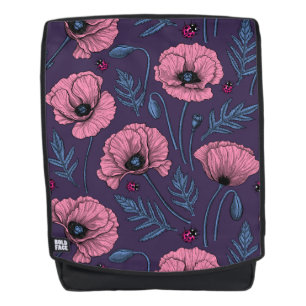 Pink poppies on dark violet backpack