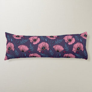 Pink poppies on dark violet body cushion