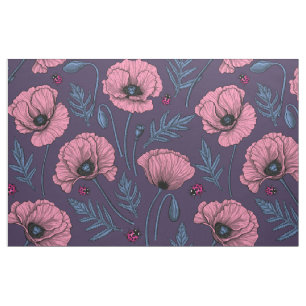 Pink poppies on dark violet fabric