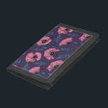 Pink poppies on dark violet trifold wallet<br><div class="desc">Hand  drawn vector pattern with poppy flowers and ladybugs</div>