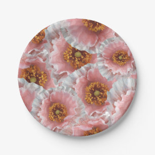 pink poppies paper plate