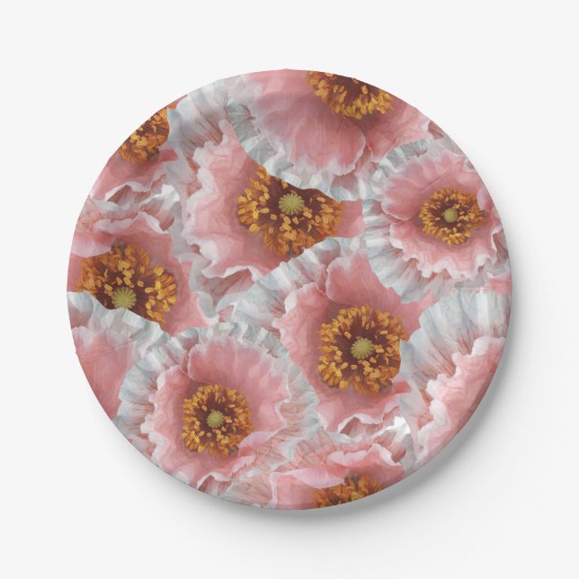 pink poppies paper plate (Front)