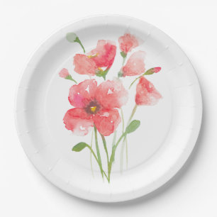 Pink poppies watercolours Paper Plate