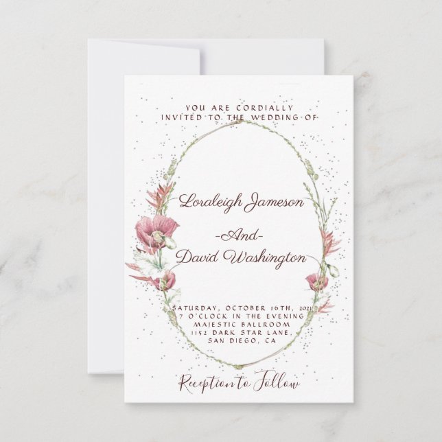 Pink poppies wedding invitation (Front)