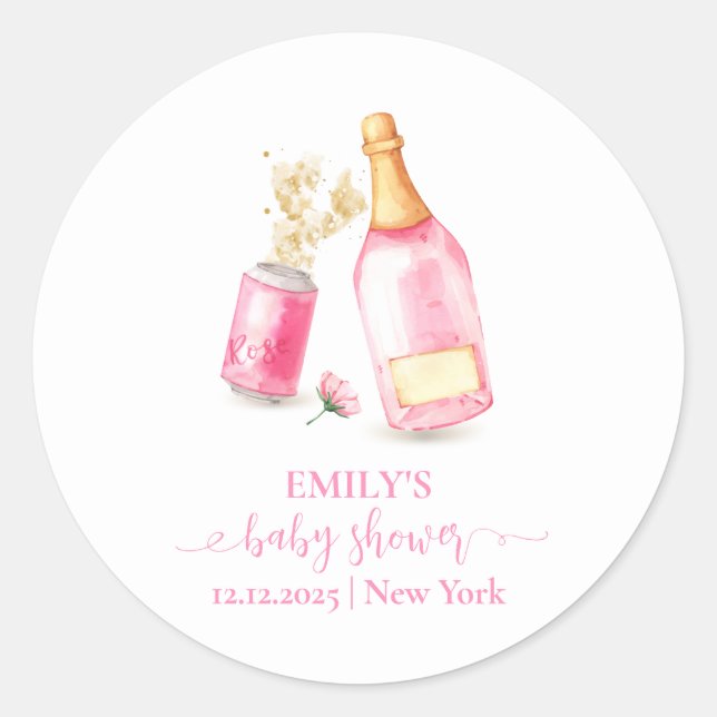 Pink Poppin Champagne Beer Girl Baby Shower  Classic Round Sticker (Front)