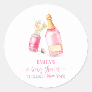 Pink Poppin Champagne Beer Girl Baby Shower  Classic Round Sticker