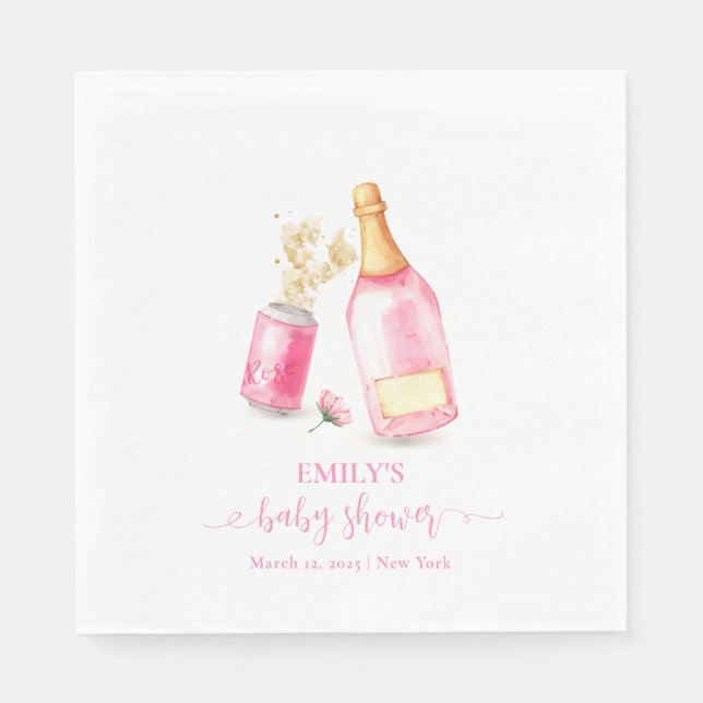 Pink Poppin Champagne Beer Girl Baby Shower  Napkin (Front)