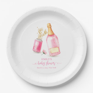 Pink Poppin Champagne Beer Girl Baby Shower  Paper Plate