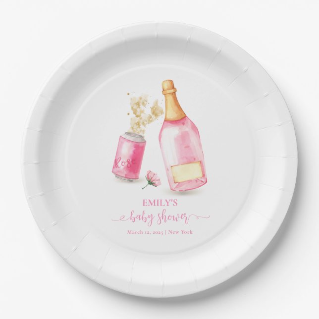Pink Poppin Champagne Beer Girl Baby Shower  Paper Plate (Front)