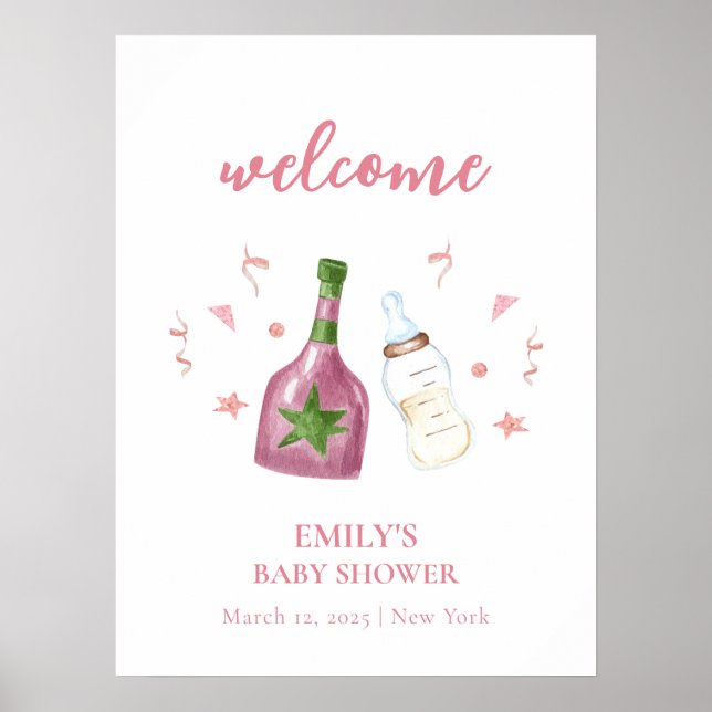 Pink Poppin Champagne Bottles Baby Shower Welcome Poster (Front)