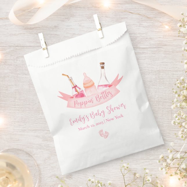 Pink Poppin Champagne Bottles Feet Baby Shower  Favour Bags (Clipped)