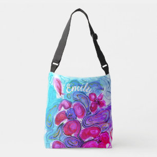 Pink Poppy Fantasy Watercolor & Your Name Crossbody Bag