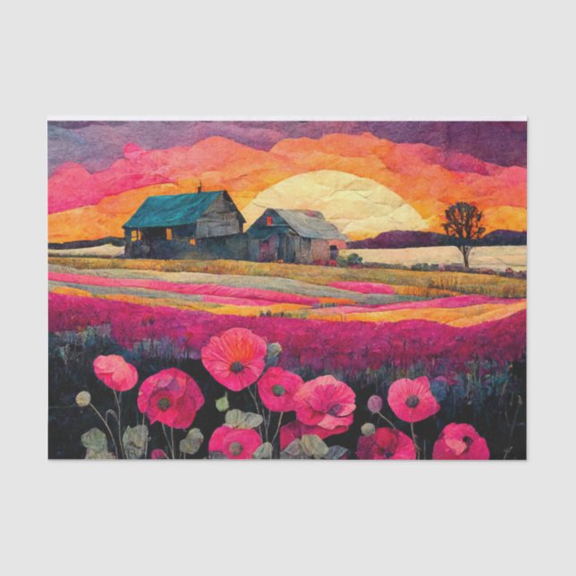 Pink Poppy Farm Collage Tissue Paper (Front)