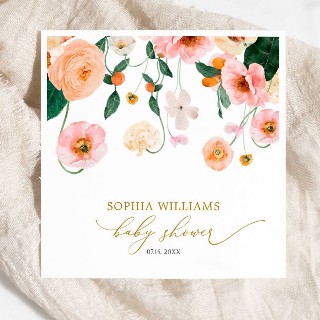 Pink Poppy Floral Baby Shower Napkins (Creator Uploaded)