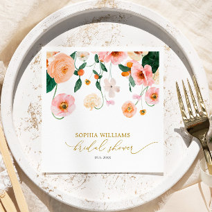 Pink Poppy Floral Bridal Shower Napkins