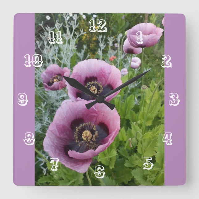  Pink Poppy Floral Flower Childs Room Clock (Front)