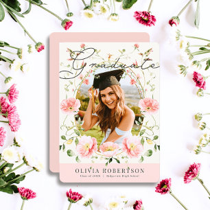 Pink Poppy Floral Photo Graduation Announcement