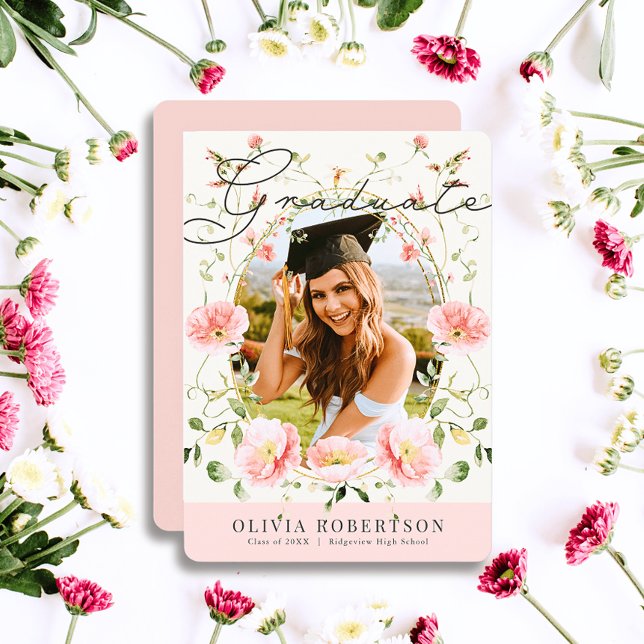 Pink Poppy Floral Photo Graduation Announcement (Creator Uploaded)