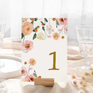 Pink Poppy Floral Table 1 Wedding Table Number