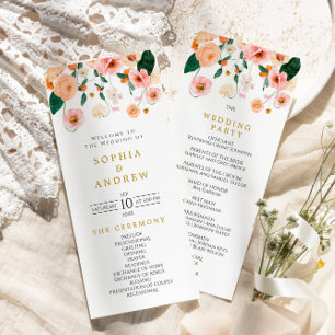 Pink Poppy Floral Wedding Programs Programme
