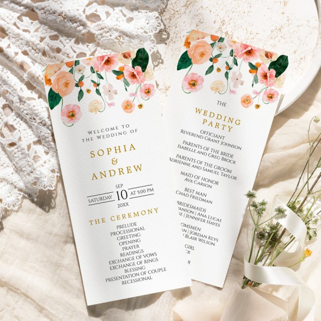Pink Poppy Floral Wedding Programs Programme (Creator Uploaded)