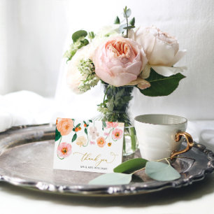 Pink Poppy Floral Wedding Thank You Card