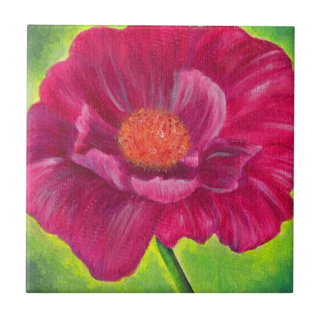 Pink Poppy Flower Closeup Acrylic Painting Tile (Front)