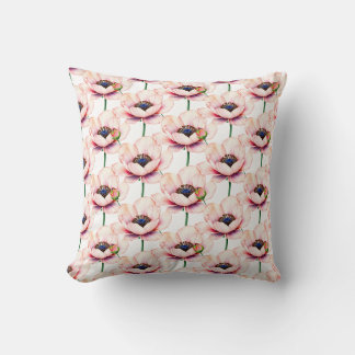 pink poppy flower with a budding stem cushion