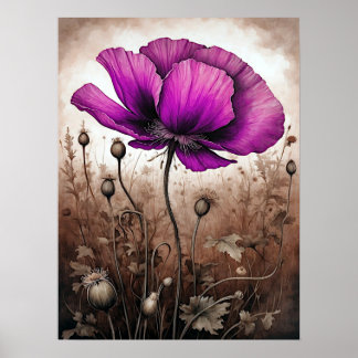 Pink Poppy Flowers Wildflowers Blossom Beautiful Poster