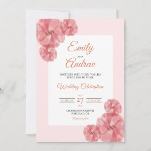 Pink Poppy Frame Elegant Floral Watercolor Wedding Invitation