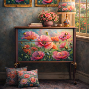 Pink Poppy Garden Floral Decoupage Tissue Paper