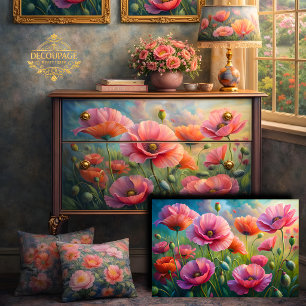 Pink Poppy Garden Floral Decoupage Tissue Paper