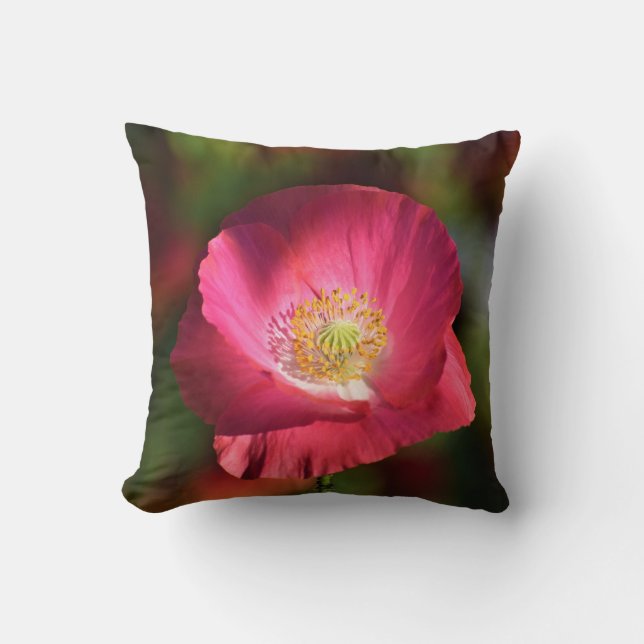 Pink Poppy in the Sunshine Photograph Cushion (Front)